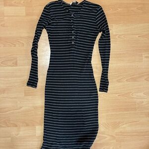 Amour Vert | Striped Ribbed Jersey Knit Dress Long Sleeve